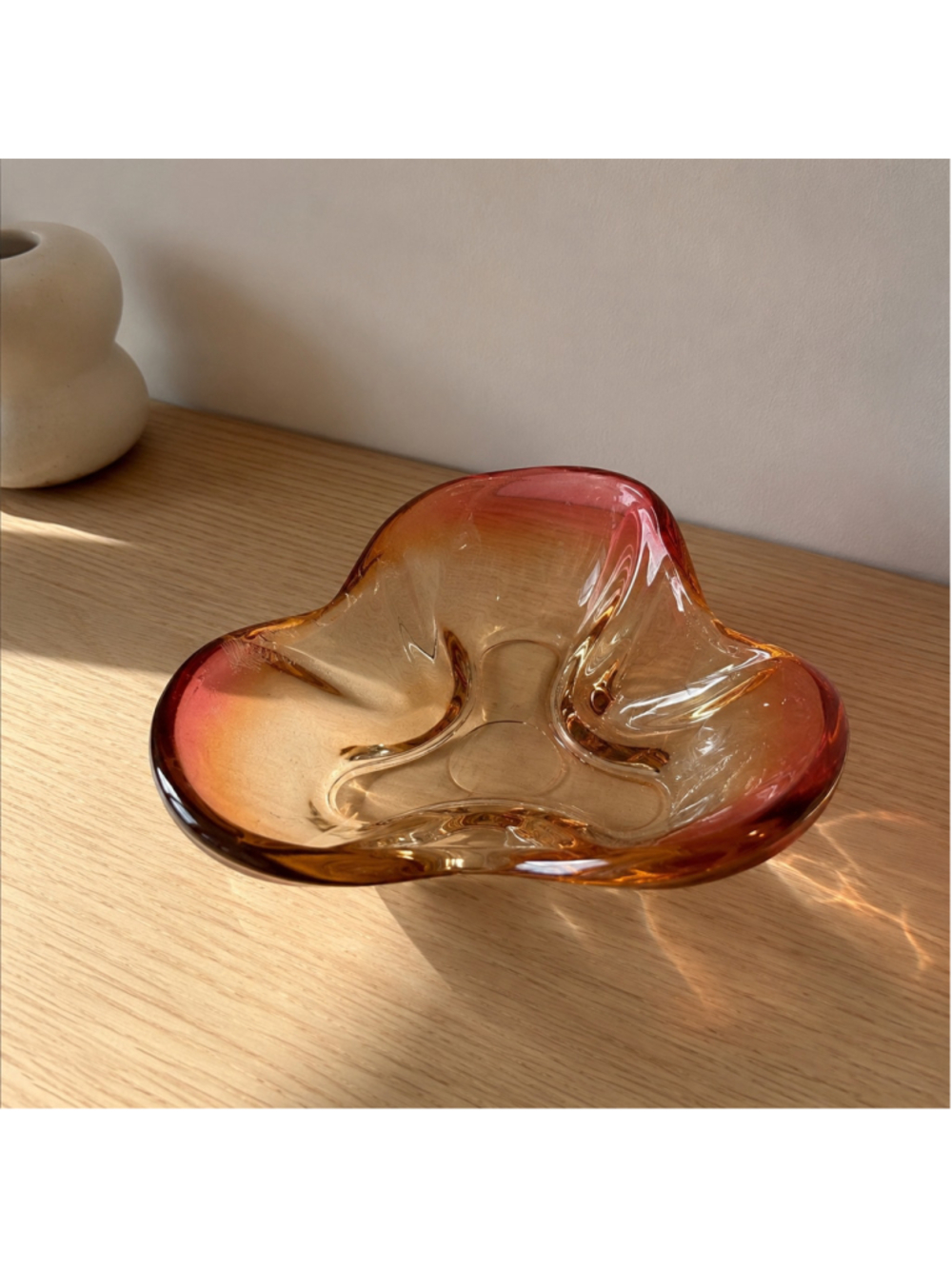 Vintage Murano Style Pink Art Glass Catchall Bowl | Mid Century